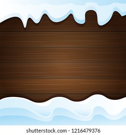 vector winter snow caps laying on wooden background. winter snow border or frame for winter sale or christmas banner design