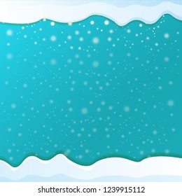 vector winter snow caps on azure sky background with snowflakes. winter snow border or frame for winter sale or christmas banner design template. 