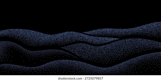Vektor Winter Schnee Landschaft Hintergrund. Abstraktes Bergwellen-Muster. Sea Line mit Grain Dot Texture. Japanische kalte Winter Nacht Landschaft