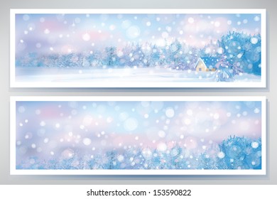 Vector of winter  snow scene  banners.