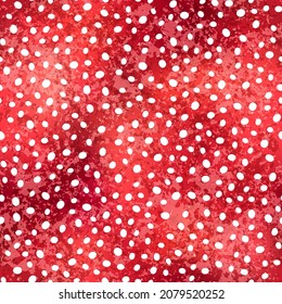 Vector Winter Snowfall Festive Red Gold Seamless Pattern. Christmas hand drawn falling snow print on red foil background. Abstract New year brush spray texture for print design, fabric, wrapping paper
