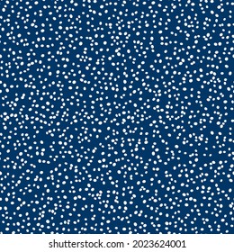 Vector Winter Snowfall Seamless Pattern. Christmas kid hand drawn falling snow print on dark blue background. Abstract New year brush spray texture for print, wrapping paper, design, fabric.