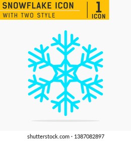 Vector winter snowflake. Snowflake icon. Blue silhouette snow flake sign, isolated on soft gray background. Flat design. Symbol of winter, frozen. Graphic element decoration