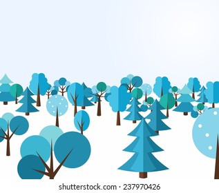 Vector of winter snowy landscape, forest.