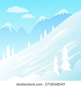Vektor Winter verschneiten Berge Landschaft Illustration. Flacher Design-Naturhintergrund mit Pinien, Hügeln und Wolken. Perfekt für Weihnachtsgrußkarten, Banner oder Web-Hintergründe.
