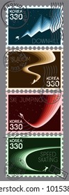 Vector Winter Sport Games 2018 Stylization under the South Korea Postage Stamps