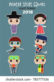 Vector Winter Sport Games 2018 South Korea Cute Characters