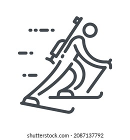 Vector winter sport line icon.  Biathlon competition symbol isolated on transparent background.