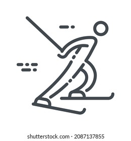 Icono de la línea deportiva de invierno vectorial.  Símbolo de competencia de esquí aislado en fondo transparente.