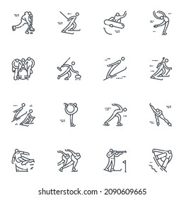 Vector  Winter Sports Line Icon Set. Snowboard, Skiing, Figure Skating, Biathlon, Ski Jump, Bobsleigh And Other Competition Symbols Isolated On Transparent Background.