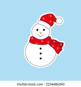 Pegatina vectorial de invierno de Snowman. Feliz Navidad y feliz Año Nuevo. Ilustración de estilo plano. 