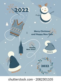 Vector winter stickers. Illustration with sparklers and secret santa. New Year's holiday motives. Holiday lovely stickers.