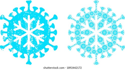 Vector winter virus fractal is constructed from randomized recursive winter virus items. Textured winter virus icon. Recursive mosaic from winter virus.