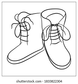 Vector winter warm boots shoes icon. Flat cartoon icon isolated on white background. Cute winter design element. Outline Hand drawn illustration for web design, logo, icon, app, UI
