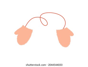 Vector winter warm pink fluffy mittens, suitable for Christmas decorations, seasonal clothing