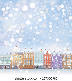 Vector of winter wonderland cityscape.