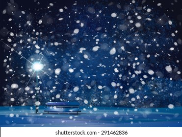 Vector winter wonderland night background.