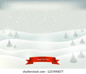 Vector wintry landscape with night sky and light moon