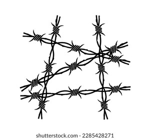 Vector Wire Barb isolated on white. Dark Metal and Punk Rock Y2k Tee print stamp design and screen printing template. Grunge style Warbed wire silhouettes for apparel design