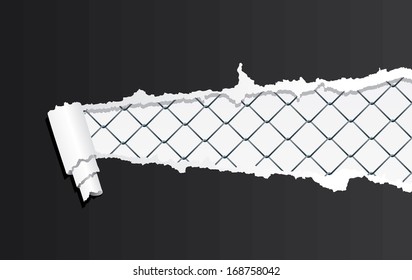 Vector wire fence under ripped paper.