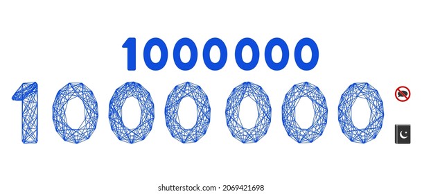 Texto de 1000000 dígitos del marco de alambre de vectores. Red plana de marco lineal geométrica hecha de un icono de texto de 100000 dígitos, diseñado a partir de líneas cruzadas. Se añaden algunos iconos adicionales.