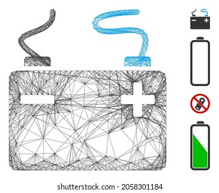 Vector wire frame accumulator. Geometric wire frame 2D network made from accumulator icon, designed from crossing lines. Some bonus icons are added.