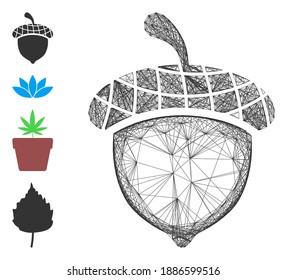 Vector wire frame acorn. Geometric wire carcass flat network made from acorn icon, designed from crossing lines. Some bonus icons are added.