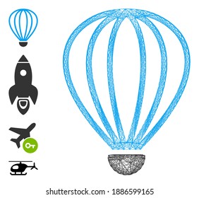 Vector wire frame aerostat. Geometric wire frame flat network generated with aerostat icon, designed from intersected lines. Some bonus icons are added.