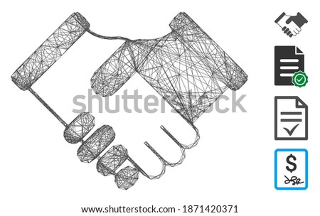 Vector wire frame agreement. Geometric linear frame 2D network generated with agreement icon, designed with intersected lines. Some bonus icons are added.