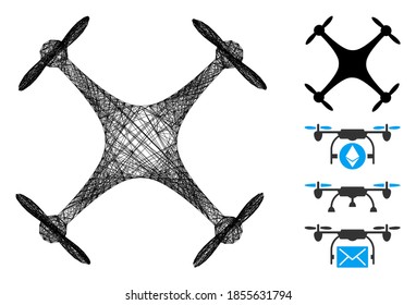 Vector wire frame airdrone. Geometric wire frame flat net made from airdrone icon, designed from crossed lines. Some bonus icons are added.