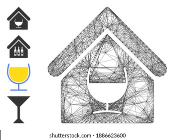 Vector wire frame alcohol bar. Geometric wire frame 2D net based on alcohol bar icon, designed with intersected lines. Some bonus icons are added.