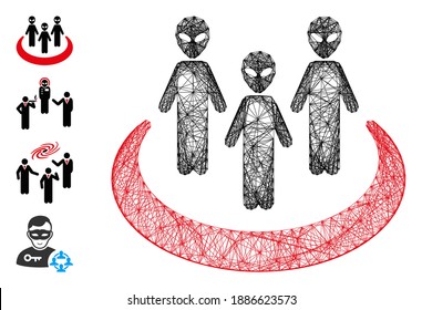 Vector wire frame alien community. Geometric wire frame 2D net based on alien community icon, designed with crossed lines. Some bonus icons are added.