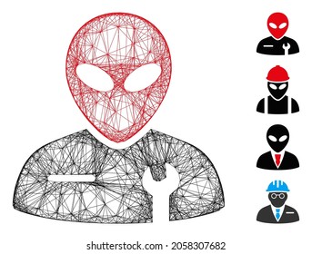 Vector wire frame alien mechanic. Geometric wire frame flat network made from alien mechanic icon, designed with crossed lines. Some bonus icons are added.