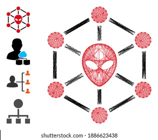 Vector wire frame alien network. Geometric wire frame 2D network based on alien network icon, designed with crossing lines. Some bonus icons are added.