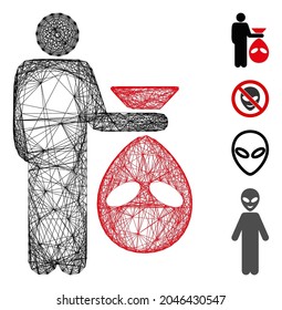 Vector wire frame alien scalp. Geometric wire frame flat net generated with alien scalp icon, designed with crossing lines. Some other icons are added.