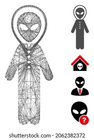 Vector wire frame alien space armor. Geometric hatched frame flat network made from alien space armor icon, designed with crossed lines. Some bonus icons are added.
