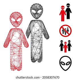 Vector wire frame aliens. Geometric wire frame 2D network generated with aliens icon, designed from crossed lines. Some bonus icons are added.