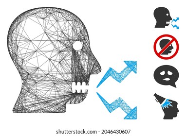 Vector wire frame angry person shout. Geometric wire frame 2D network generated with angry person shout icon, designed with crossing lines. Some other icons are added.