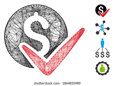 Vector wire frame approve payments. Geometric linear frame 2D network made from approve payments icon, designed from crossing lines. Some bonus icons are added.