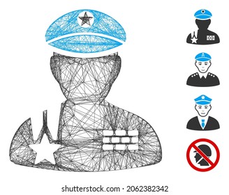 Vector wire frame army general. Geometric wire frame flat net generated with army general icon, designed from intersected lines. Some bonus icons are added.