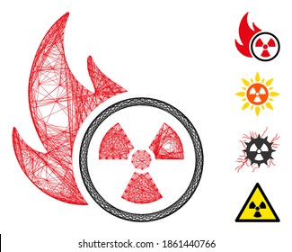 Vector wire frame atomic fire. Geometric wire frame 2D net made from atomic fire icon, designed from crossing lines. Some bonus icons are added.