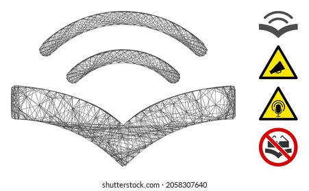 Vector wire frame audiobook. Geometric wire frame 2D network based on audiobook icon, designed from intersected lines. Some bonus icons are added.
