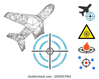 Vector wire frame aviation target. Geometric wire frame 2D net based on aviation target icon, designed from intersected lines. Some additional icons are added.