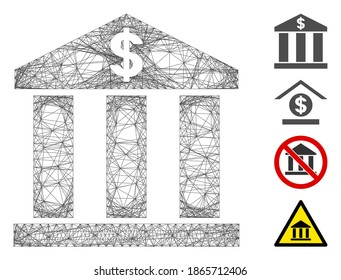 Vector wire frame bank building. Geometric wire frame flat network generated with bank building icon, designed with crossed lines. Some bonus icons are added.