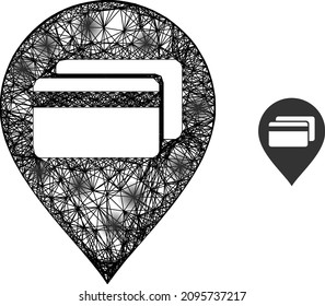 Vector wire frame bank card pointer icon with spots. Geometric wire frame flat net based on bank card pointer icon, generated from crossed lines, with round spots.