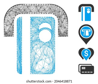 Vector wire frame bank terminal. Geometric linear frame flat network made from bank terminal icon, designed from crossed lines. Some bonus icons are added.