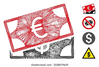 Vector wire frame banknotes. Geometric wire frame flat net made from banknotes icon, designed from crossed lines. Some bonus icons are added.