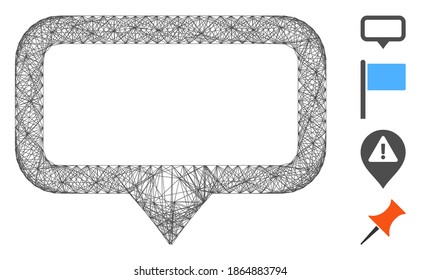 Vector wire frame banner map marker. Geometric wire frame flat net generated with banner map marker icon, designed with crossed lines. Some bonus icons are added.