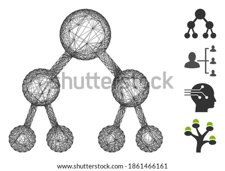 Vector wire frame binary tree. Geometric linear frame flat net generated with binary tree icon, designed with crossed lines. Some bonus icons are added.