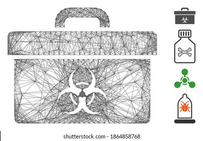 Vector wire frame biohazard toolbox. Geometric wire frame flat network generated with biohazard toolbox icon, designed with crossing lines. Some bonus icons are added.